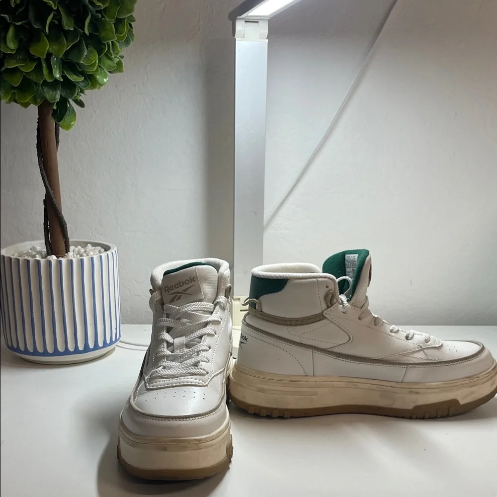 Reebok White and Green High-Top Sneakers - Picture 2 of 7